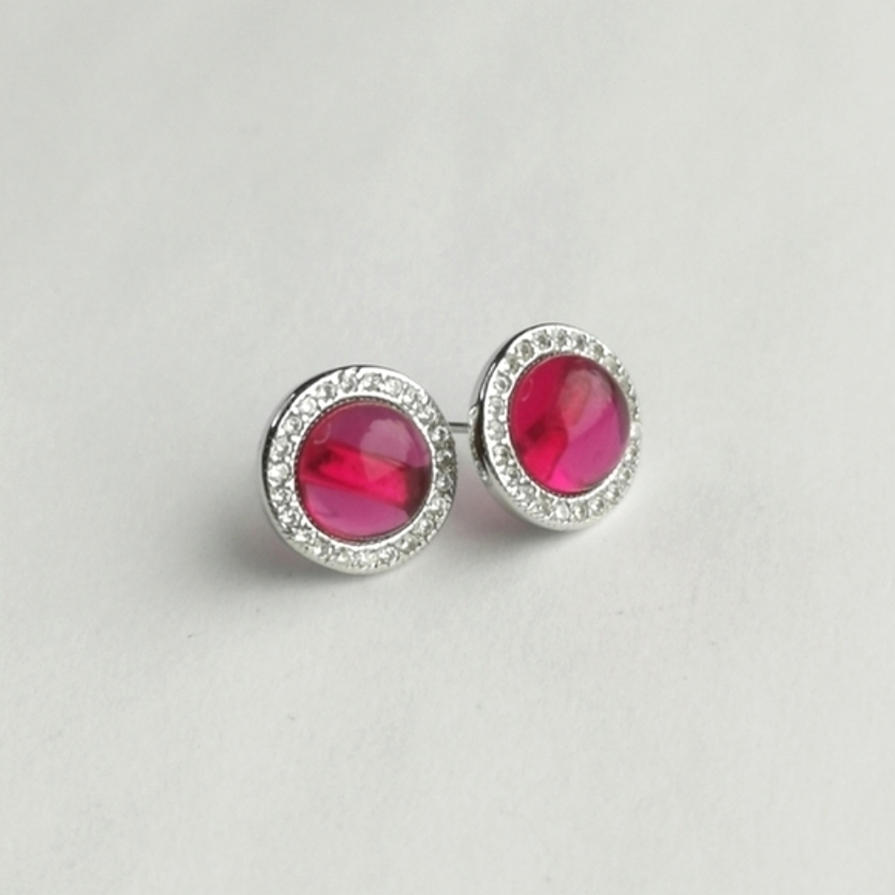 Sterling Silver Pink Rubellite CZ Halo Stud Earrings 🆕